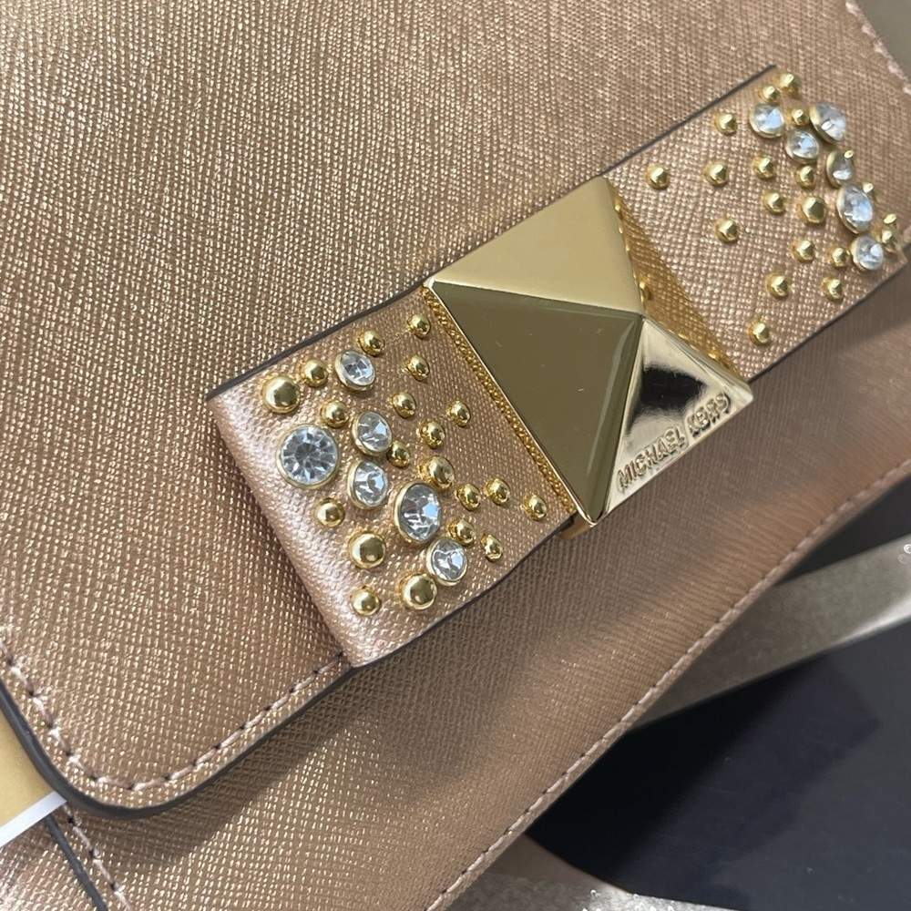 (new+tag) Michael Kors convertible leather crossbody /clutch ballet rose gold - Picture 4 of 14